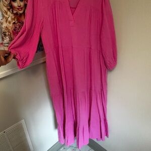 Lou & Grey Bright Pink Maxi Dress with V-Neck